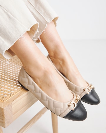 Ari Quilted Ballerinas With Trim - Wide Fit (E)