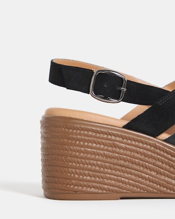 Hudson Crossover Stitch Detail Leather Wedged Sandals - Extra Wide Fit (EEE)