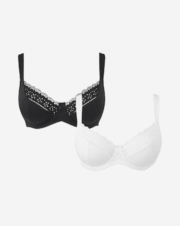 Pretty Secrets (2 Pack) Jane Full Cup Cotton Rich Bras (C-L) Black/White