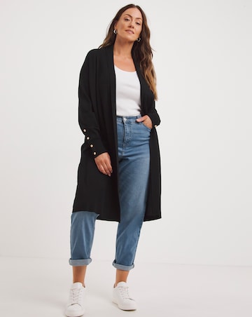 Black Longline Button Cuff Edge to Edge Cardigan