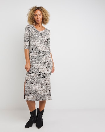 3/4 Sleeve Side Slit Midi T-Shirt Dress