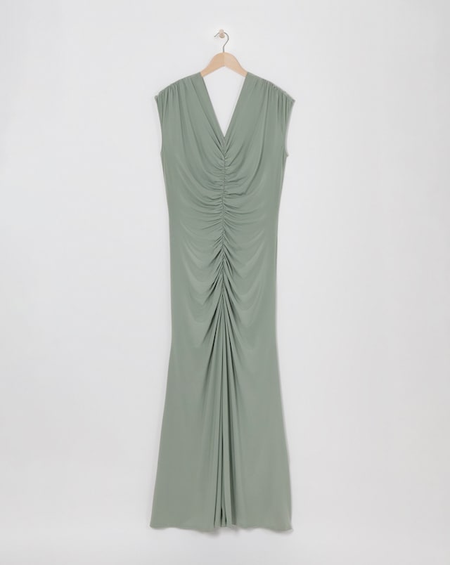 Sage Ruched Front Maxi Bridesmaid Dress