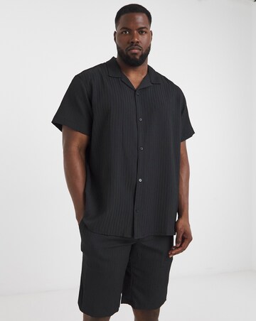 Jack & Jones Textured Shirt & Short Set - Black