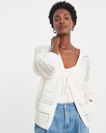 Ivory Tie Front Crochet Cardigan