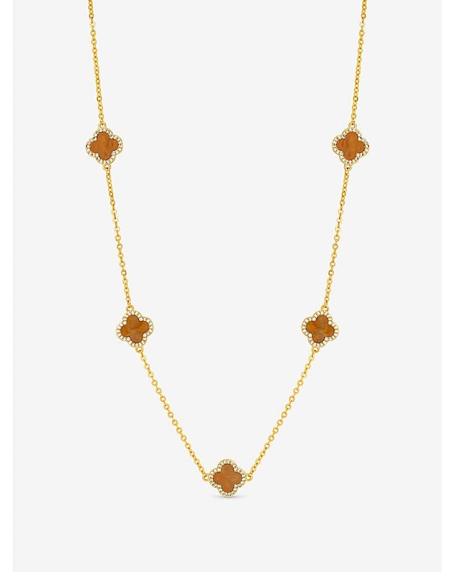 Jon Richard Gold Plated Tigers Eye Station Clover Necklace