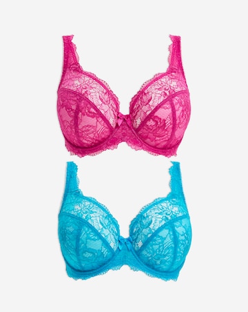 Pretty Secrets 2 Pack Ella Lace Full Cup Wired Bras B-L - Teal/Pink
