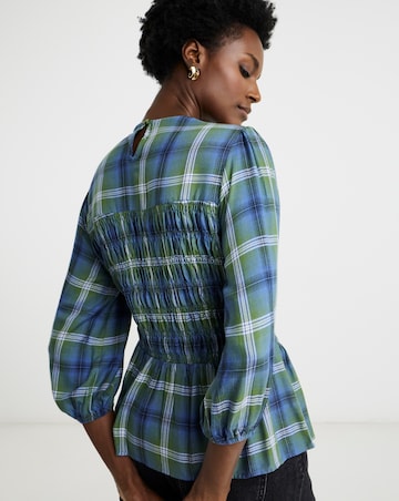 Shirred Round Neck Three Quarter Sleeve Blouse