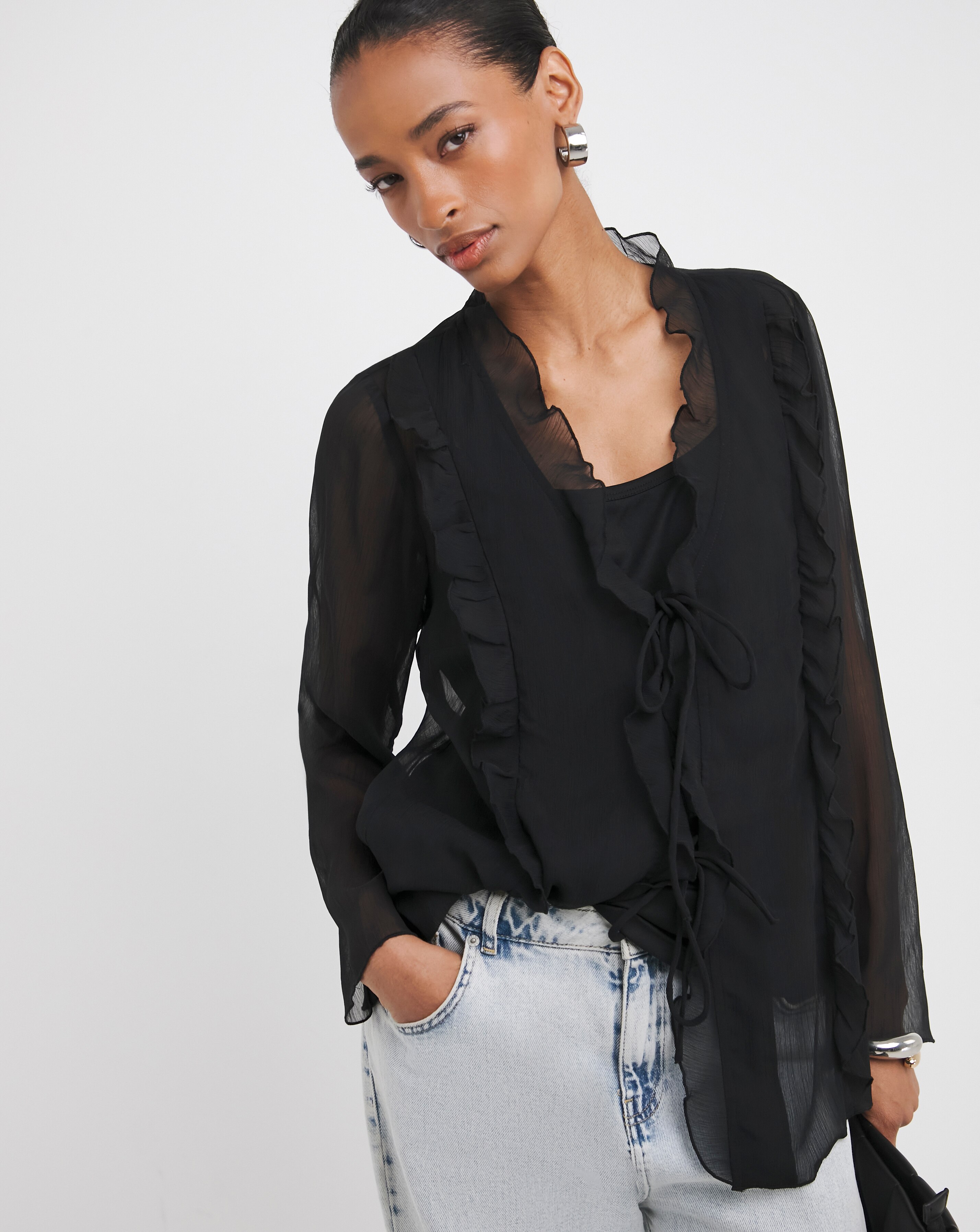 black ruffle blouse uk