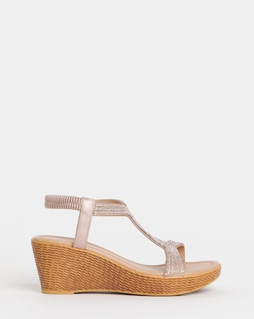 Aziz Sparkly T Bar Wedged Sandals - Extra Wide Fit (EEE)