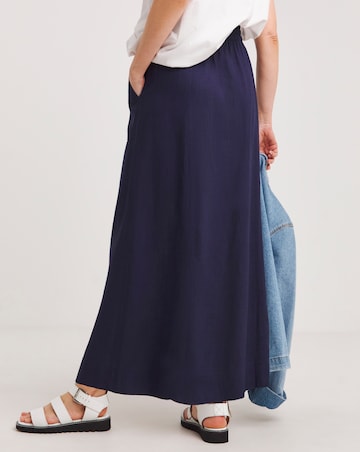 Navy Linen Mix Maxi Skirt