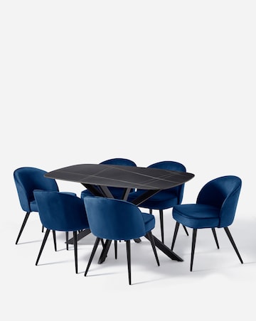 Brock Dining Table with 6 Emilie Velvet Chairs