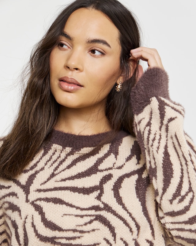 Simply Be Zebra Print Crew Neck Jumper