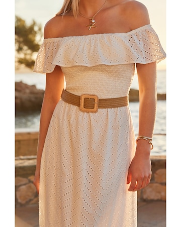 Sosandar Broderie Bardot Belted Midi Dress