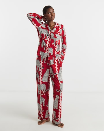 Chelsea Peers Jersey Button Up Leopard Print Pyjama Set
