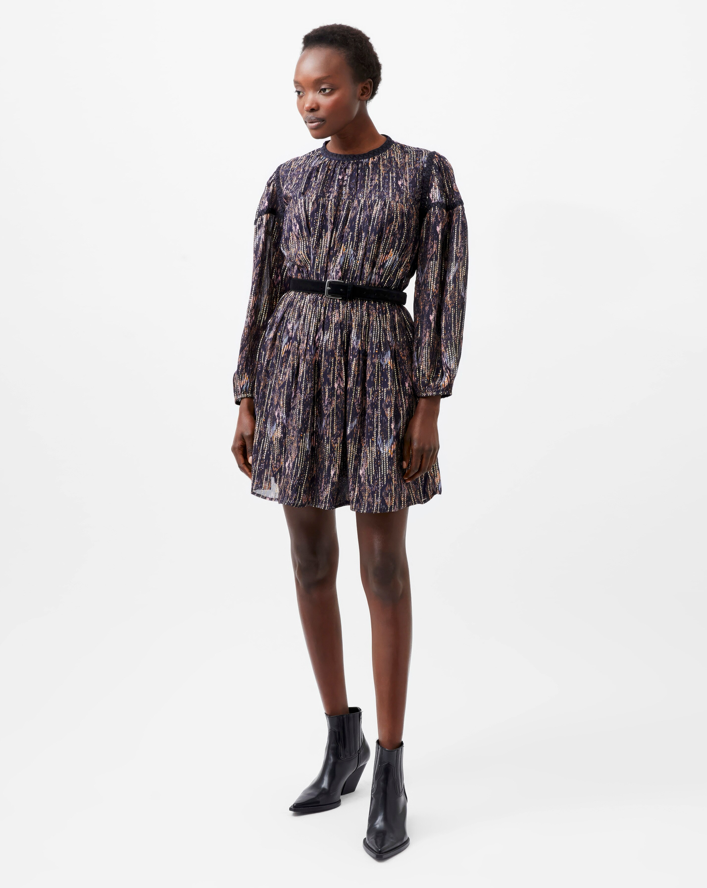 French Connection Carissa Metallic Jacquard Mix Dress | JD Williams