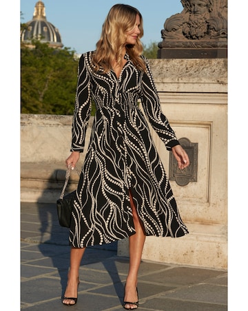 Sosandar Gradiant Spot Shirred Waist Midi Dress