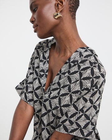 Printed Linen Mix Tunic Top