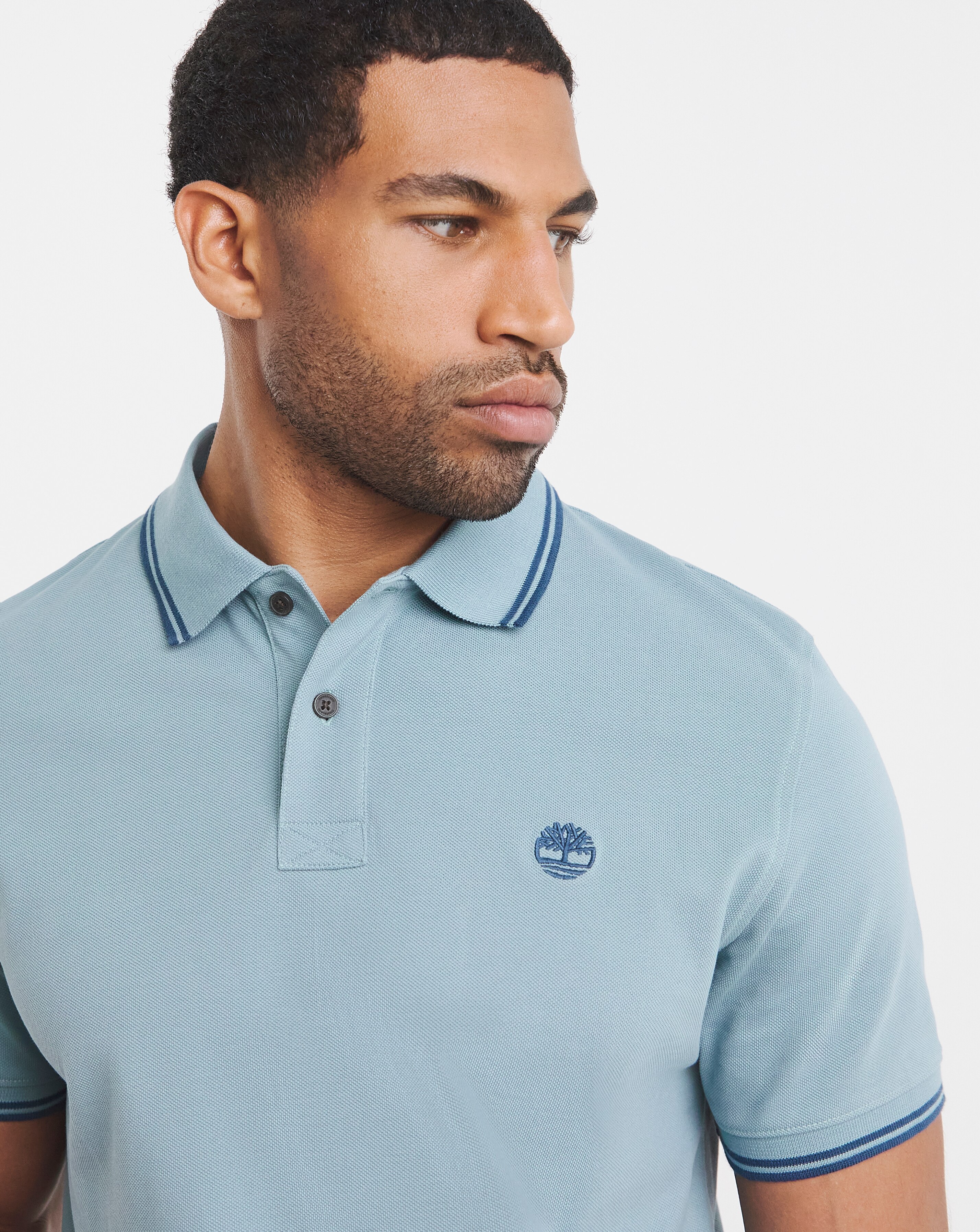 Timberland Millers River Tipped Pique Polo - Blue | JD Williams