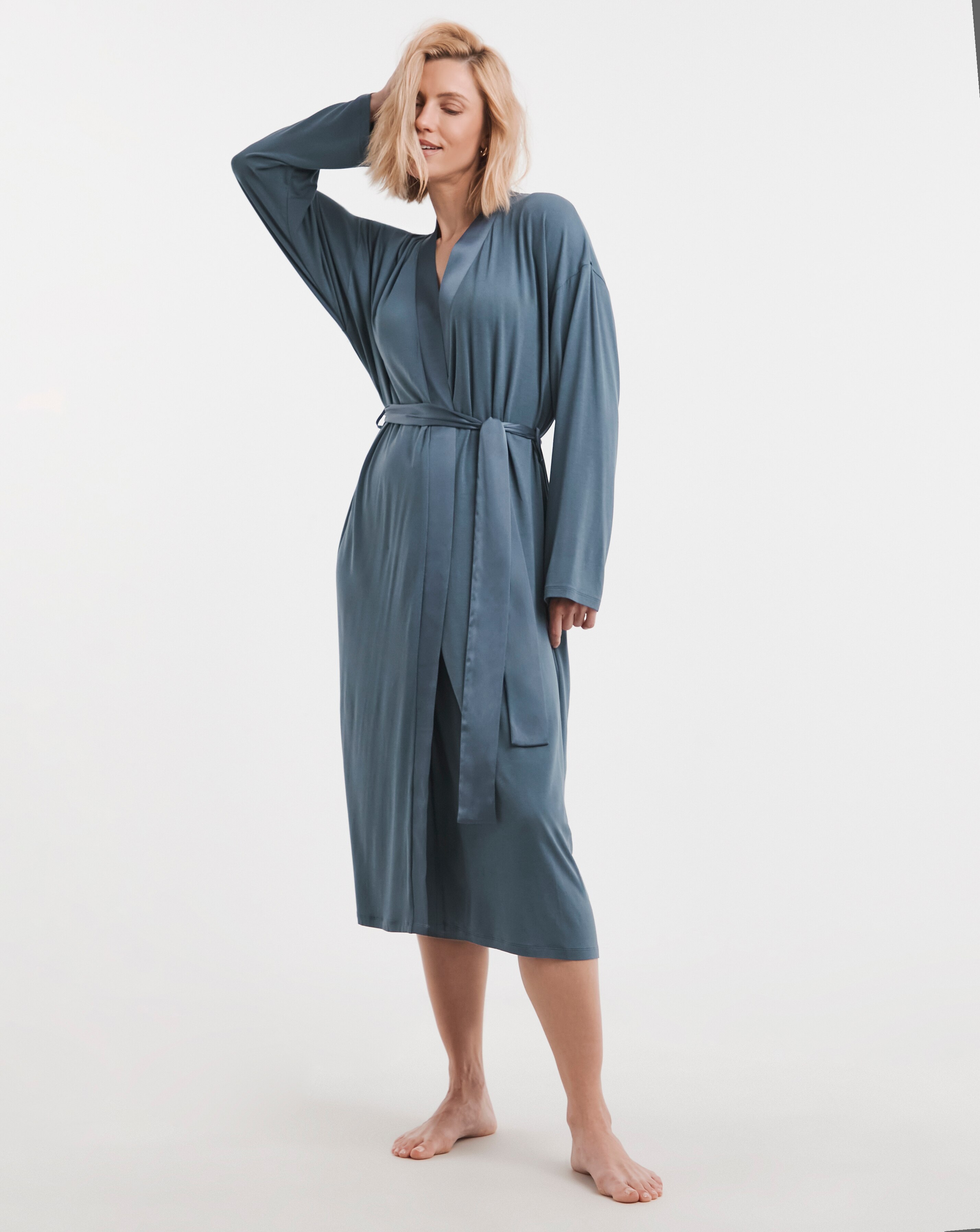 Cool Stretch Satin Midi Dressing Gown