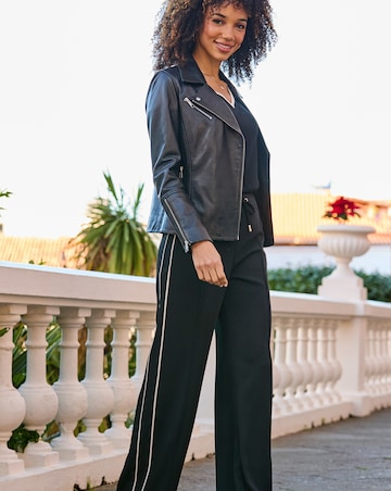 Sosandar Black Double Side Stripe Wide Leg