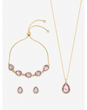 Jon Richard Gold Plated and Pink Pear Drop Trio Set - Gift Box