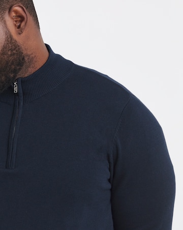 Dark Navy Cotton 1/4 Zip Funnel Knit Top