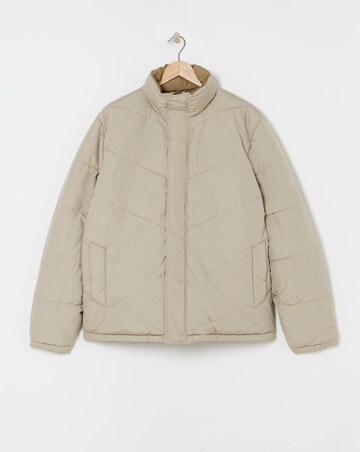 Ecru Funnel Neck Reversible Puffer Coat