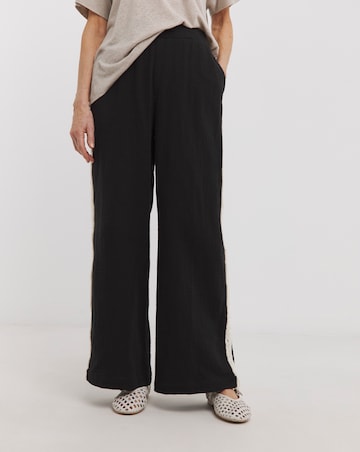 Pure Cotton Textured Trim Border Wide Leg Trousers