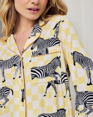 Chelsea Peers Classic Button Up Pyjama Set Zebra Checkerboard Print