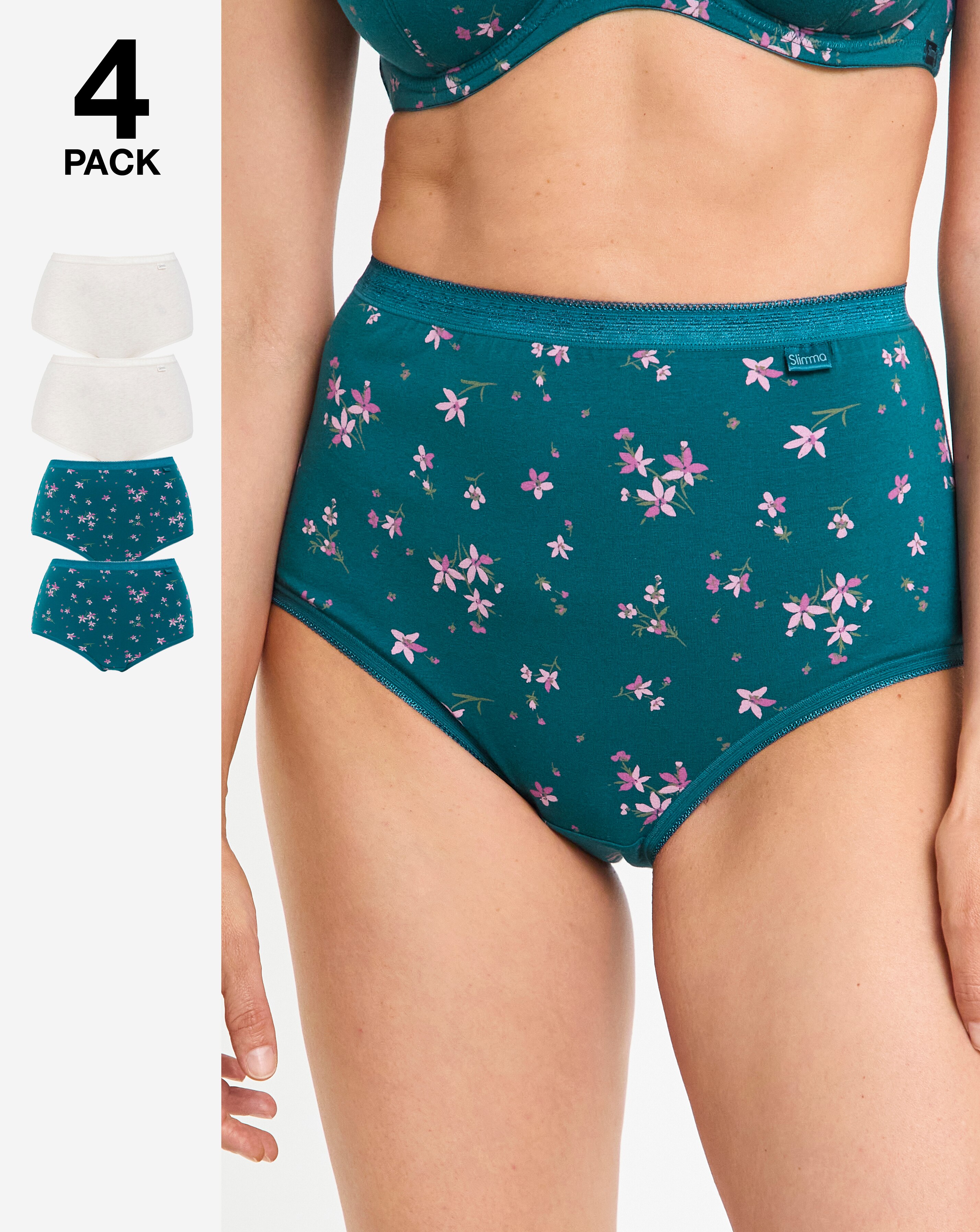 Slimma (4 Pack) Cotton Full Fit Knickers Floral