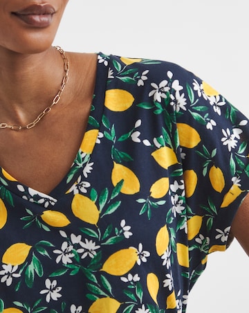 Pure Cotton Lemon Print V Neck Printed T-Shirt