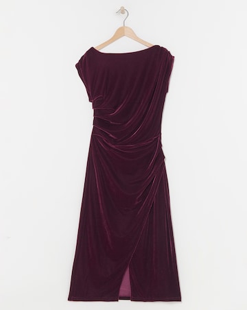 Velvet Asymmetric Neckline Midi Dress
