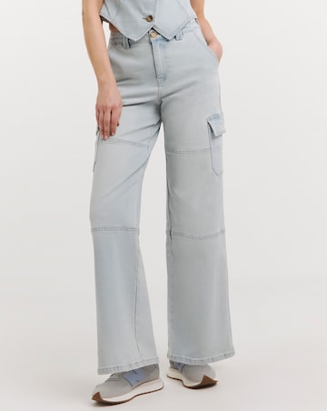 Light Blue Cargo Wide Leg Jeans