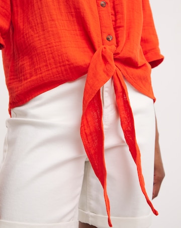 Tomato Cheesecloth Tie Front Shirt
