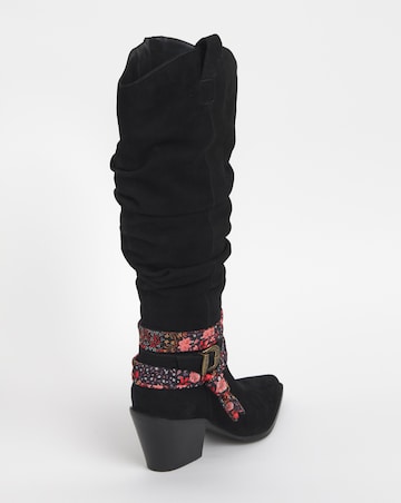 Joe Browns Black Suede Slouchy Knee High Boot -Standard Calf & Wide Fit (E)