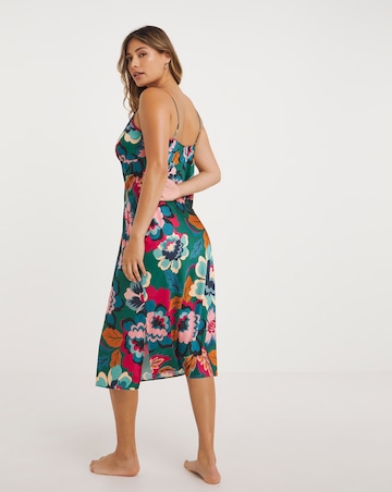 Stretch Satin Lace Trim Floral Maxi Nightie