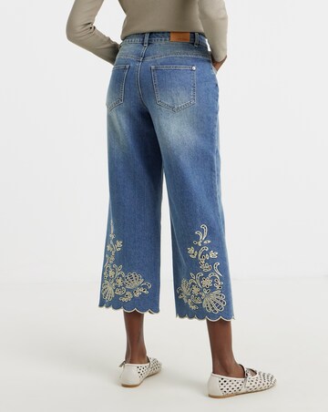 Blue Scallop Hem Broderie Crop Jeans