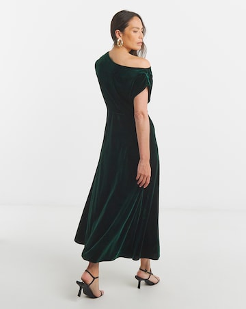 Velvet Asymetric Neckline Midi Dress
