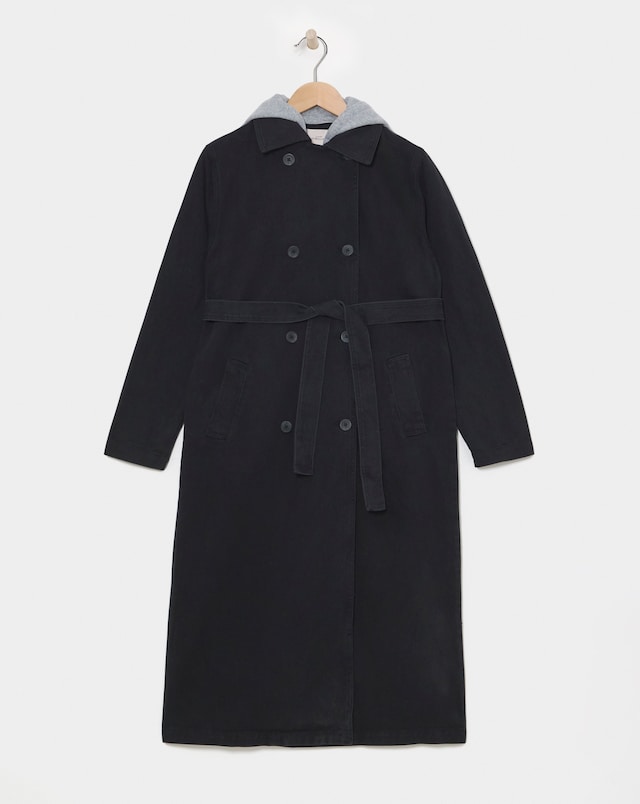 Black Denim Hooded Trench