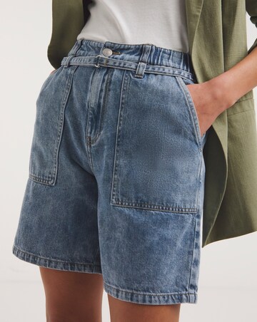 Mid Wash Mix Denim Cargo Short