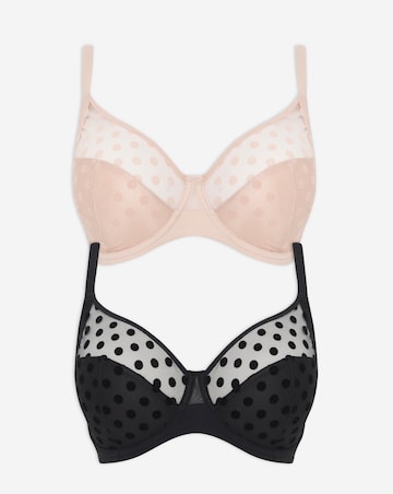 Pretty Secrets (2 Pack) Hannah Spot Mesh Full Cup Bras (B-G) Black/Blush