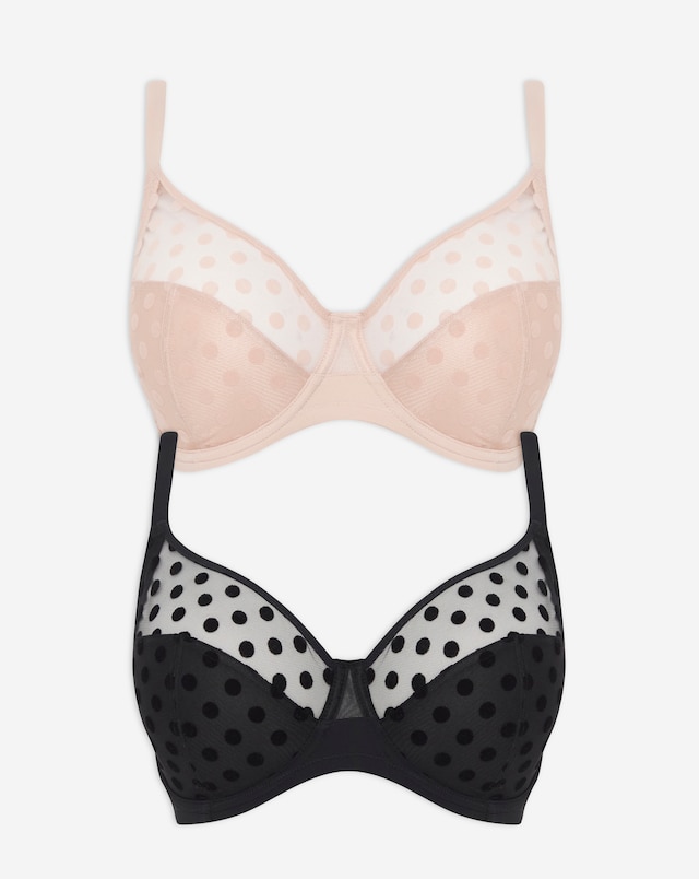 Pretty Secrets (2 Pack) Hannah Spot Mesh Full Cup Bras (B-G) Black/Blush
