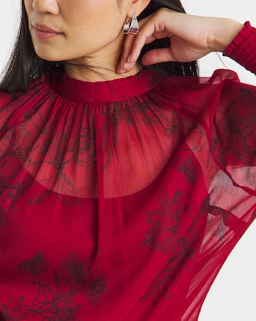 High Neck Chiffon Long Sleeve Blouse