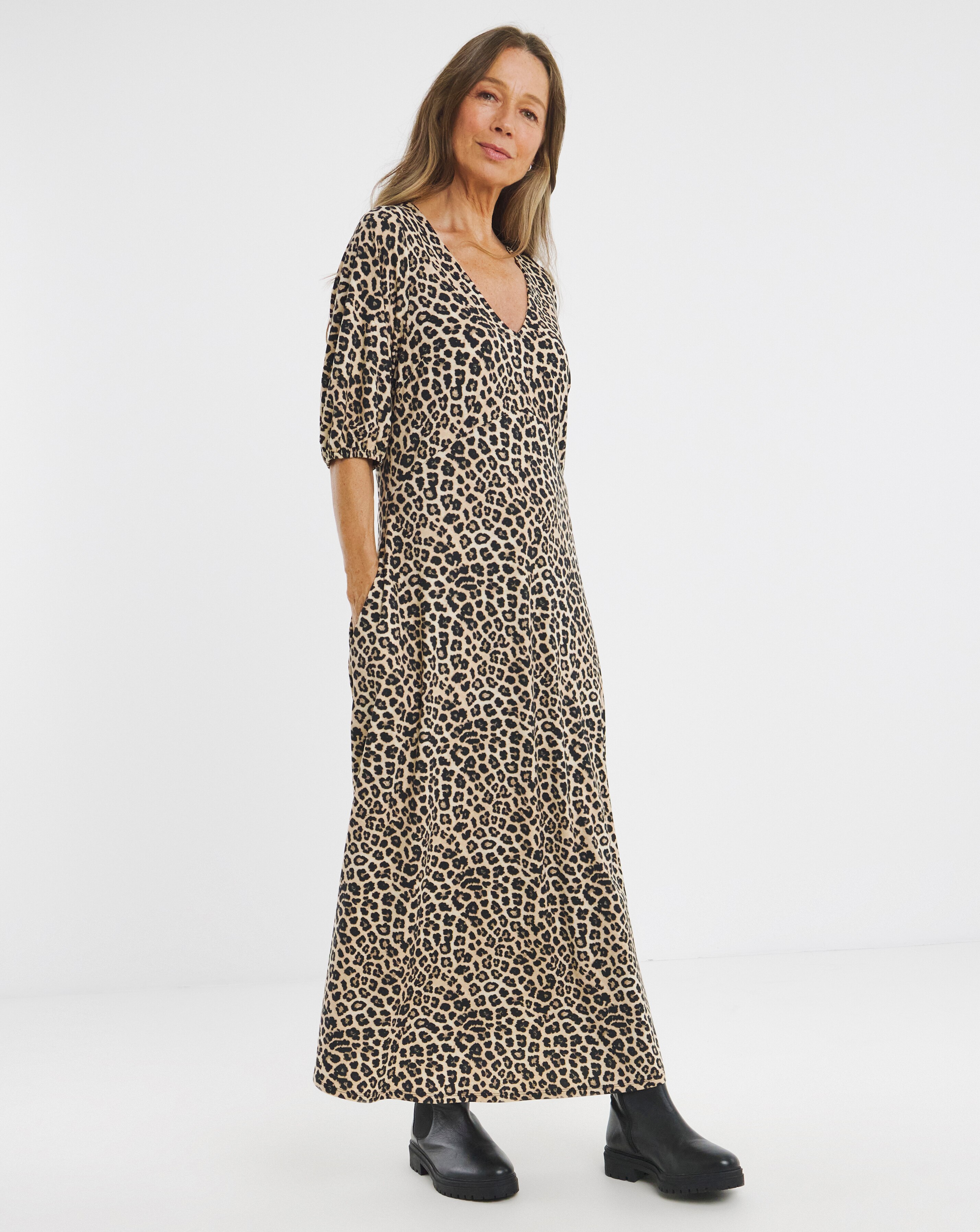 Puff Sleeve Soft Touch Jersey Dress