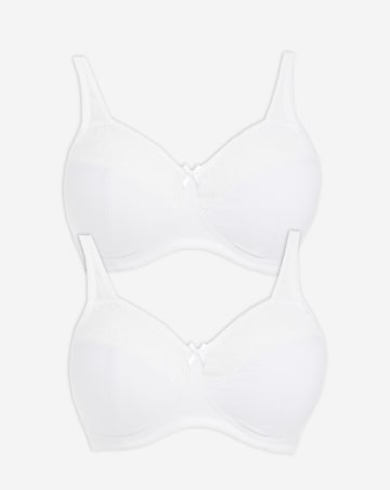 Pretty Secrets 2 Pack Cotton Lace Non Wired Full Cup Bras B-G White