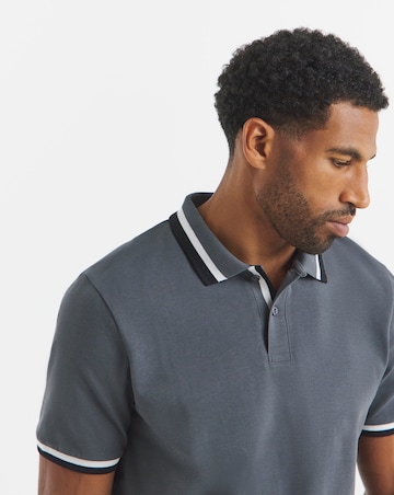 Tipped Pique Polo Long- Dark Grey