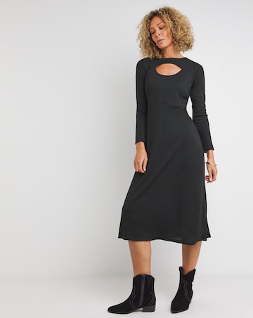 Black Ribbed Cut Out Jersey Midi Dress