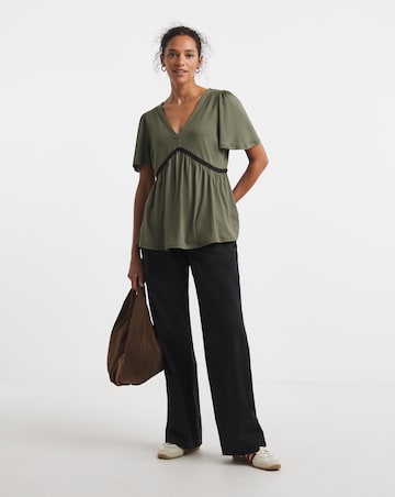 V-Neck Crochet Contrast Top