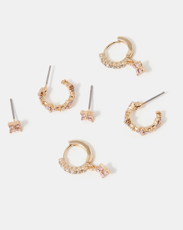 Accessorize 3-Pack Flower Stud & Hoop Earrings
