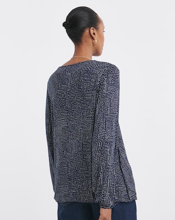 Printed Wrap Long Sleeve Bubble Hem Top